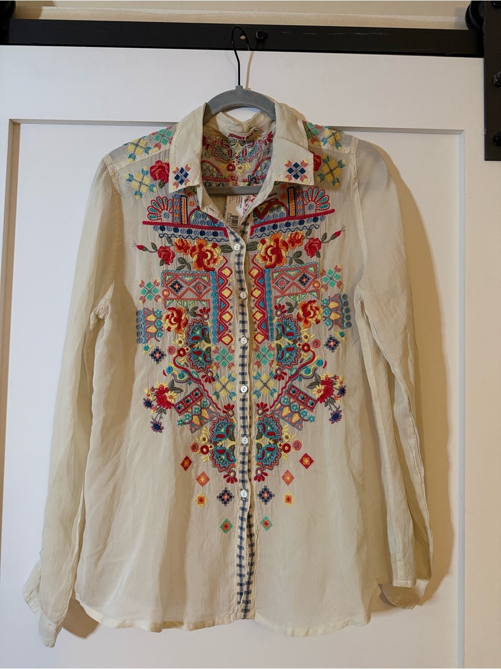Johnny Was Embroidered Cream Blouse NWT - Picture 3 of 8